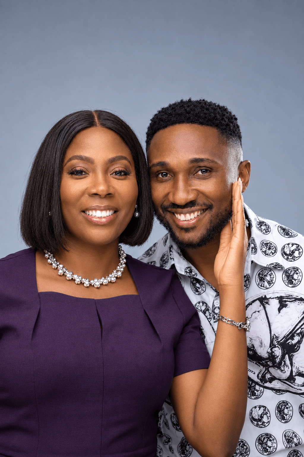Ngozi & Sorbari smiling studio portrait
